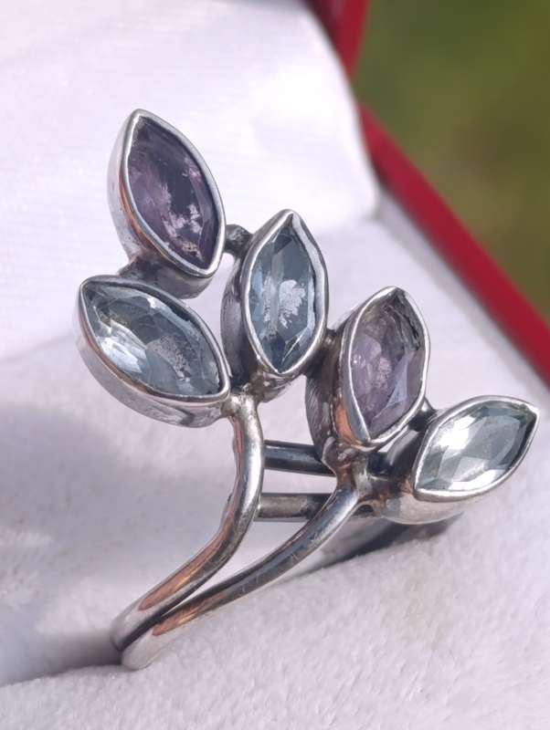 Sterling Silver Leaves Gemstone Ring