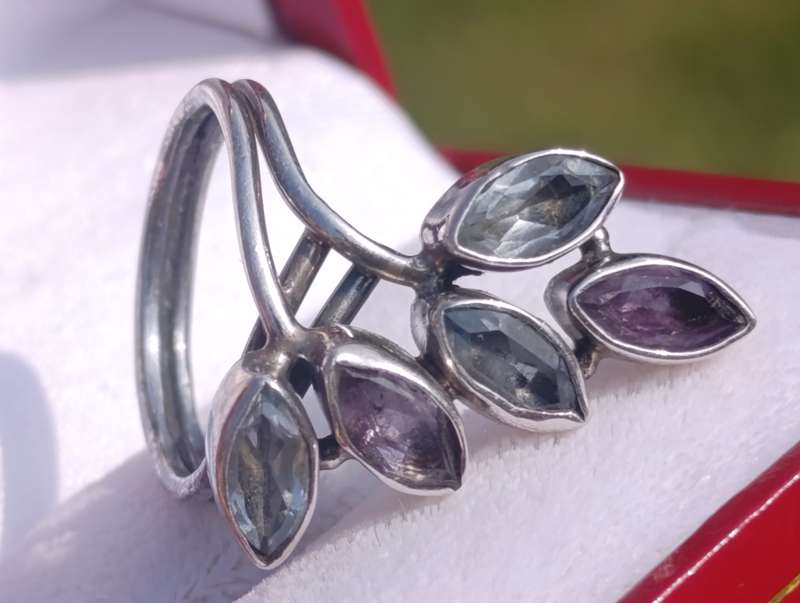 Sterling Silver Leaves Gemstone Ring