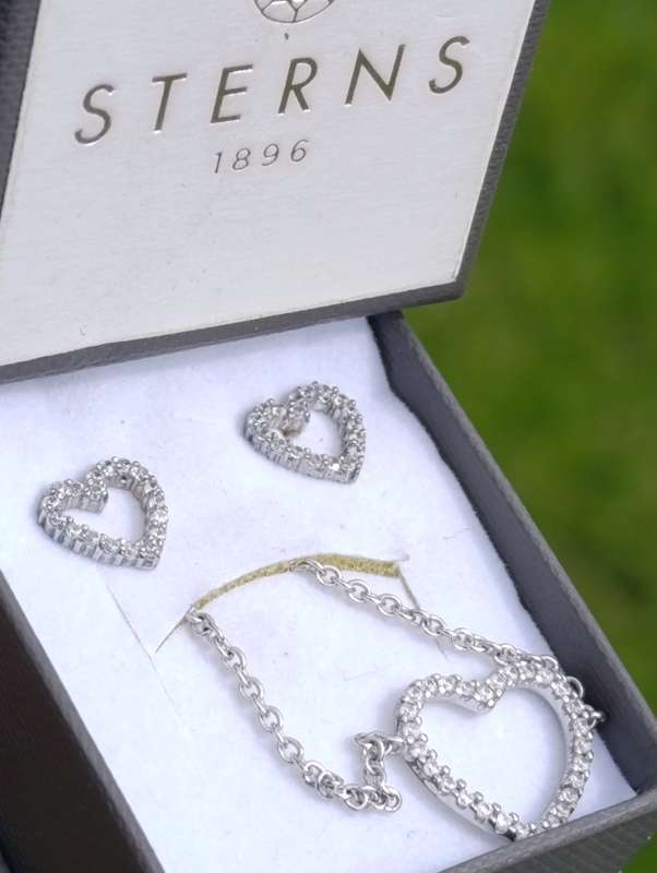 Sterns Sterling Heart Bracelet & Earrings Set