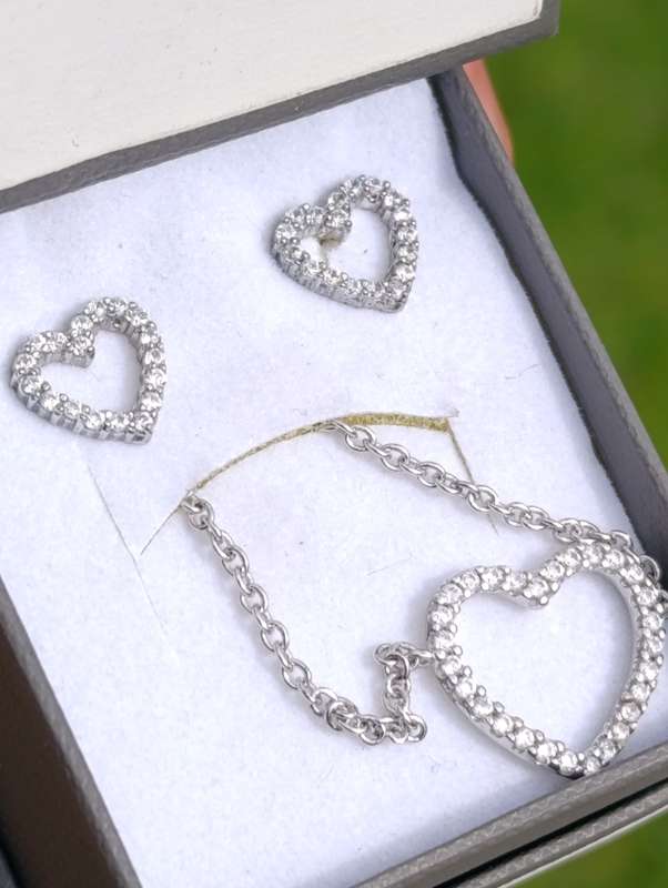 Sterns Sterling Heart Bracelet & Earrings Set