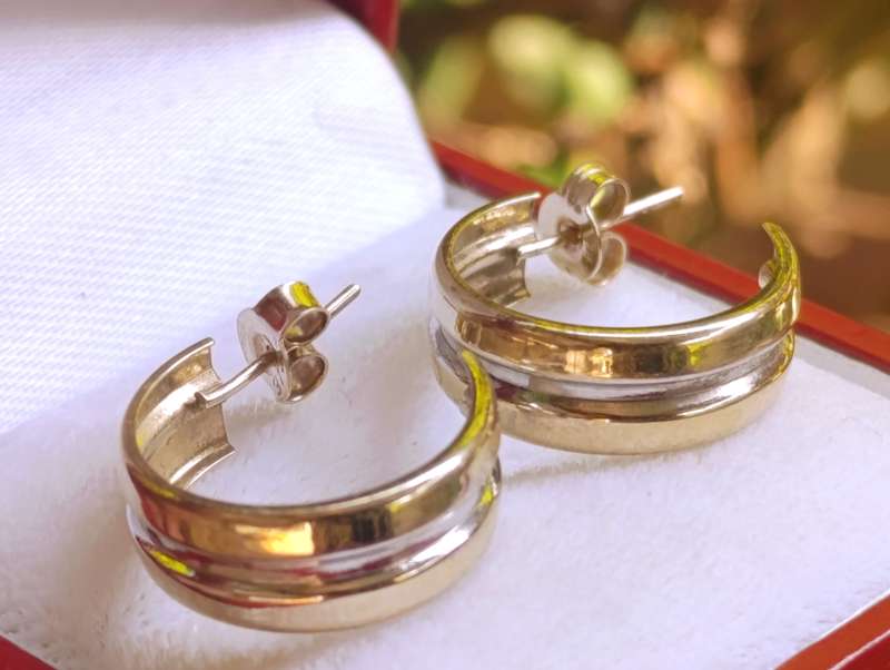 9ct Two Tone 6MM Open Hoop Earrings