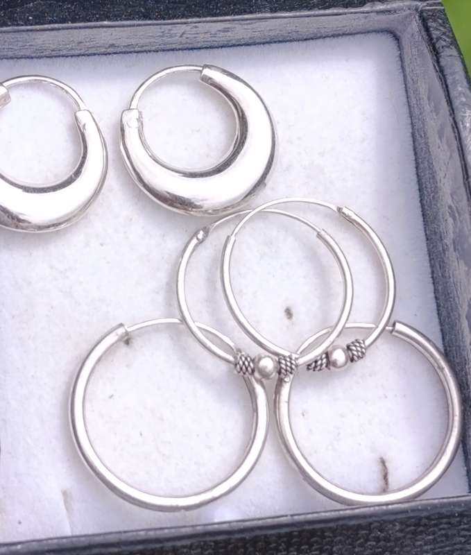 3 Pairs of Sterling Hoop Earrings