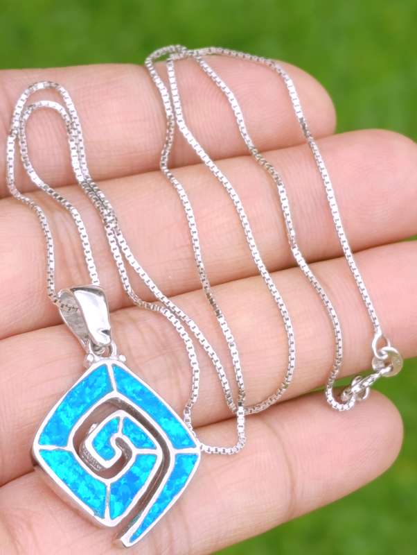 Greek Blue Opal Sterling Silver Pendant