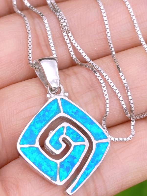 Greek Blue Opal Sterling Silver Pendant