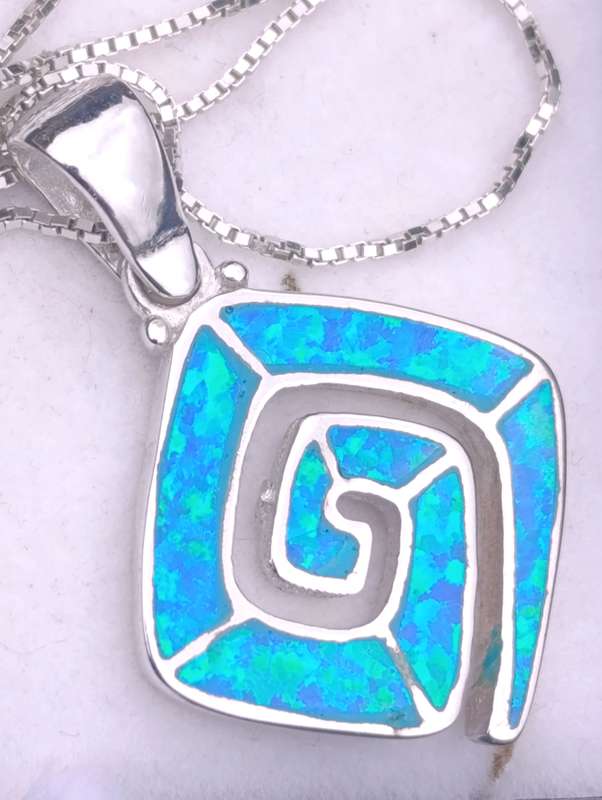 Greek Blue Opal Sterling Silver Pendant