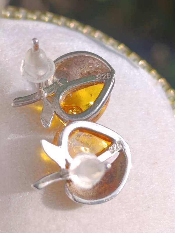 Sterling Amber Vintage Apple Earrings