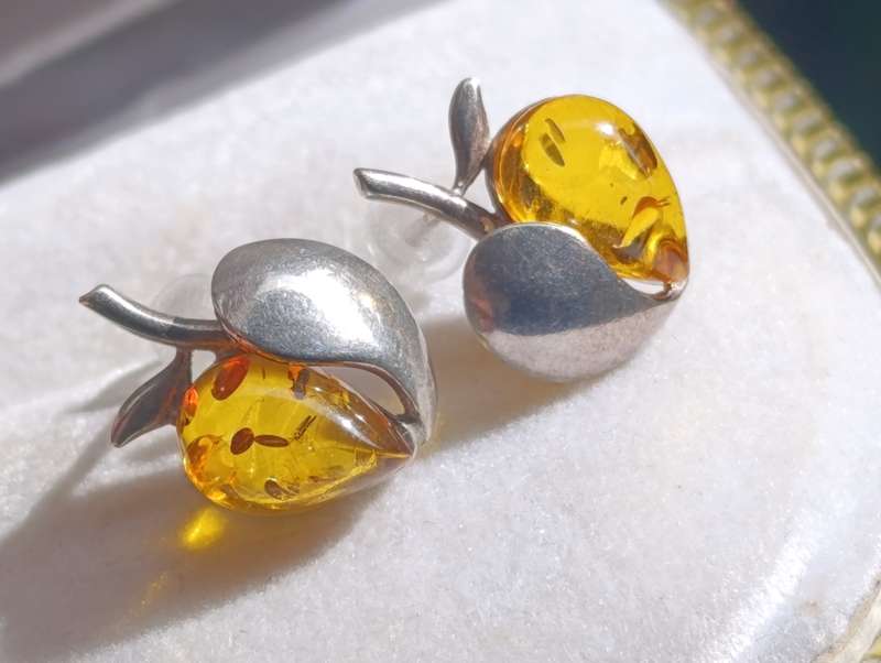 Sterling Amber Vintage Apple Earrings
