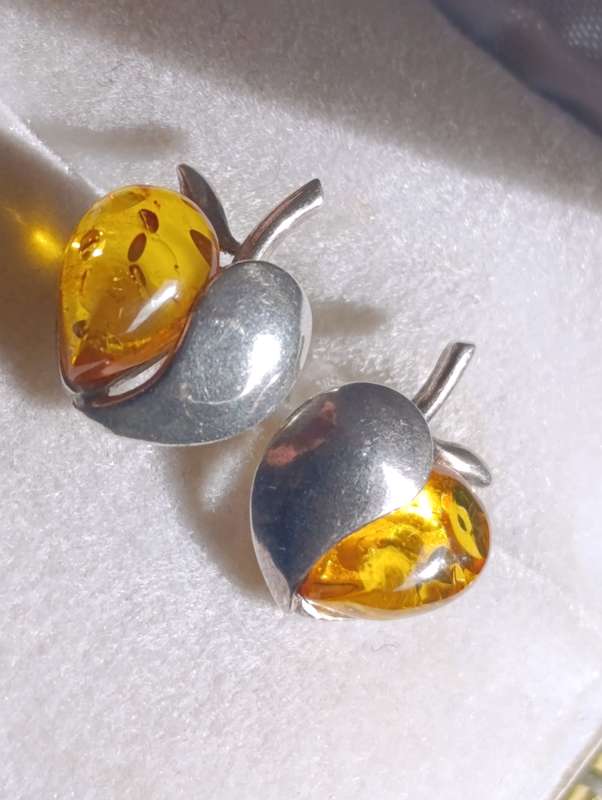 Sterling Amber Vintage Apple Earrings