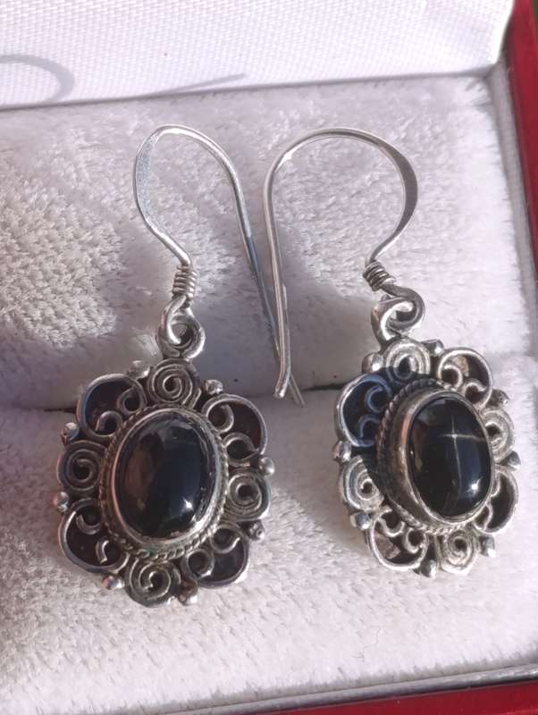 Onyx Sterling Vintage Drop Earrings