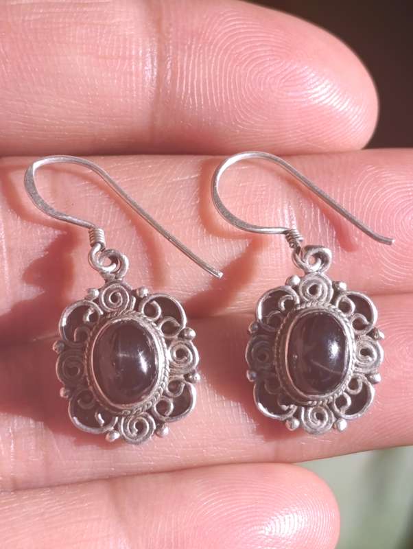 Onyx Sterling Vintage Drop Earrings