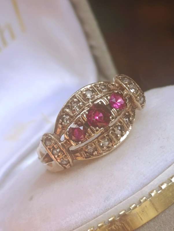 Estate Find Vintage Three Stone Ruby Ring