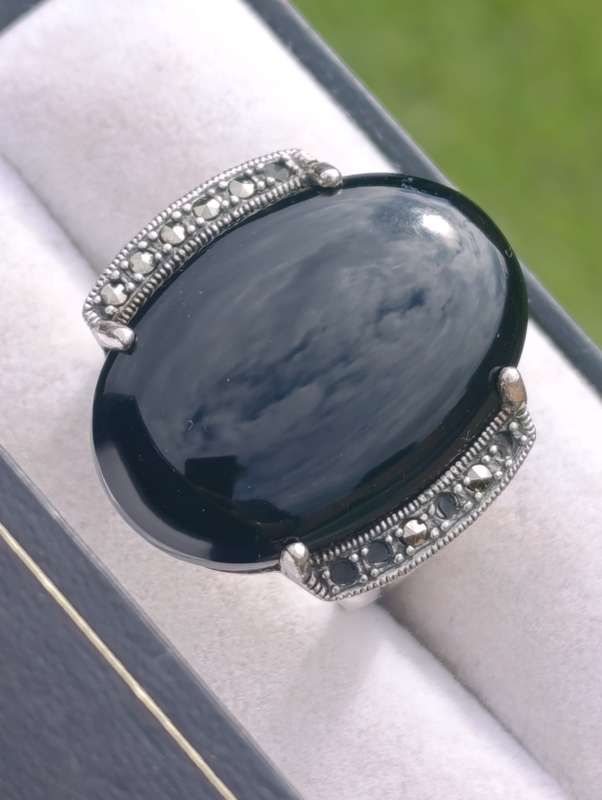 Mens Designer Fayed Sterling Onyx Ring