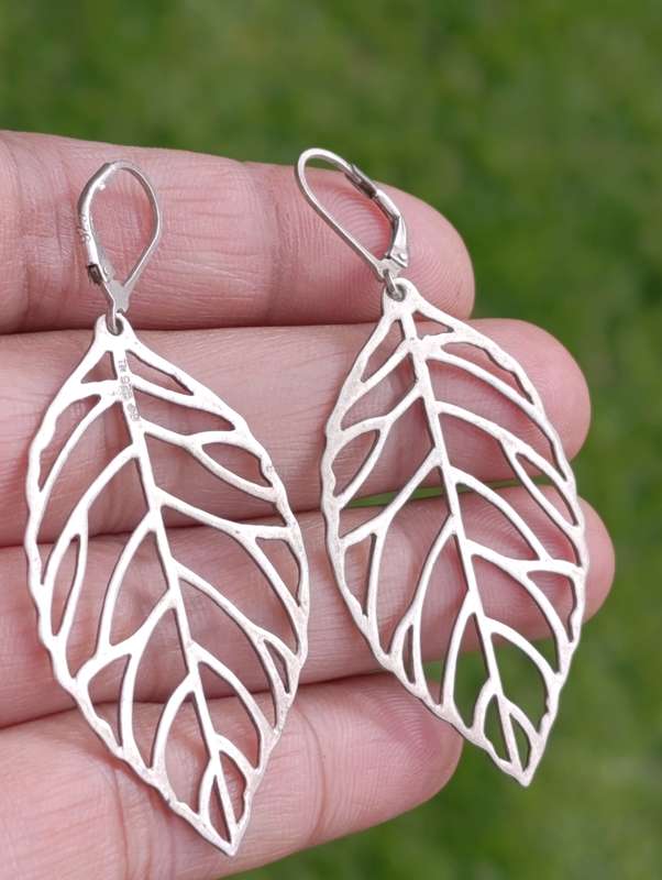 Sterling Vintage Designer Large Leaf Earrings