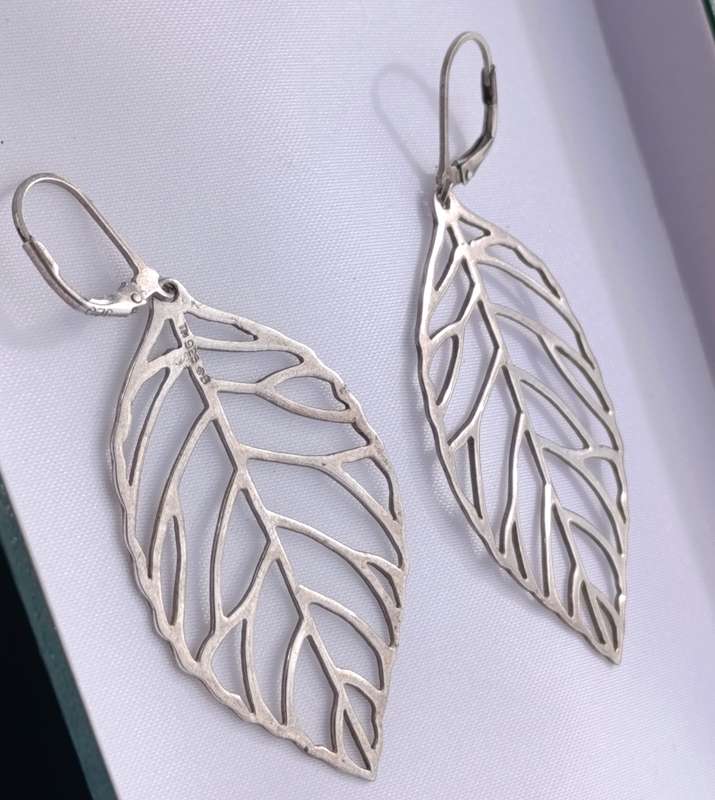 Sterling Vintage Designer Large Leaf Earrings