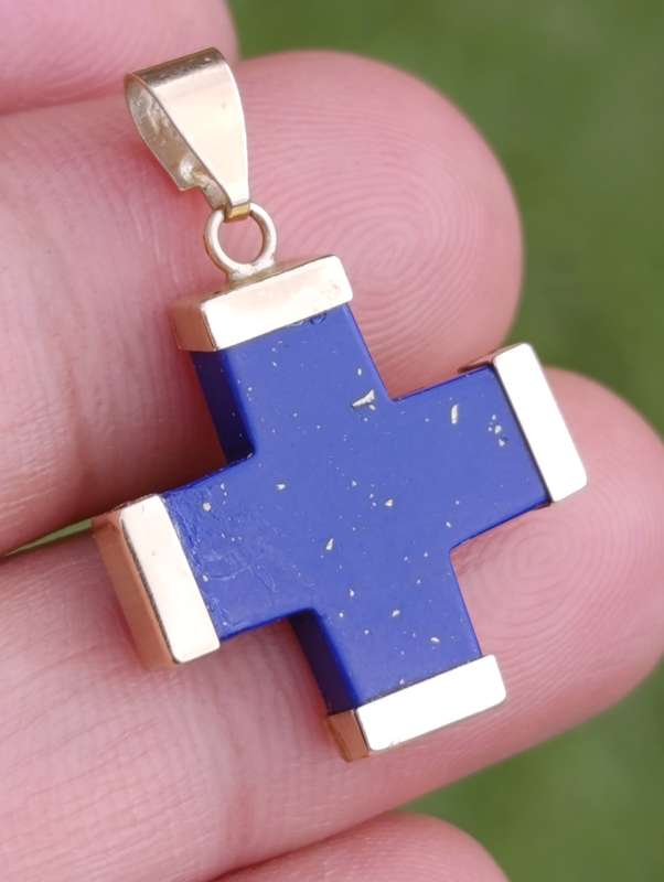 14ct Gold Lapis Lazuli Cross Pendant