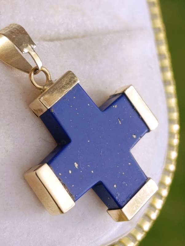 14ct Gold Lapis Lazuli Cross Pendant