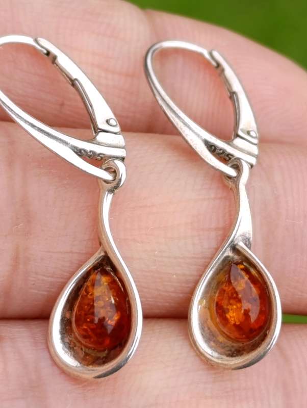 Vintage Sterling Amber Drop Earrings