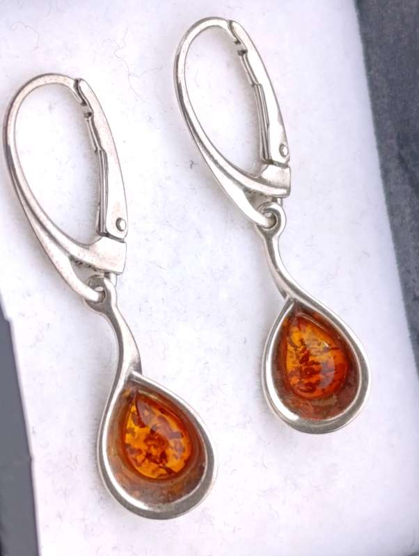 Vintage Sterling Amber Drop Earrings