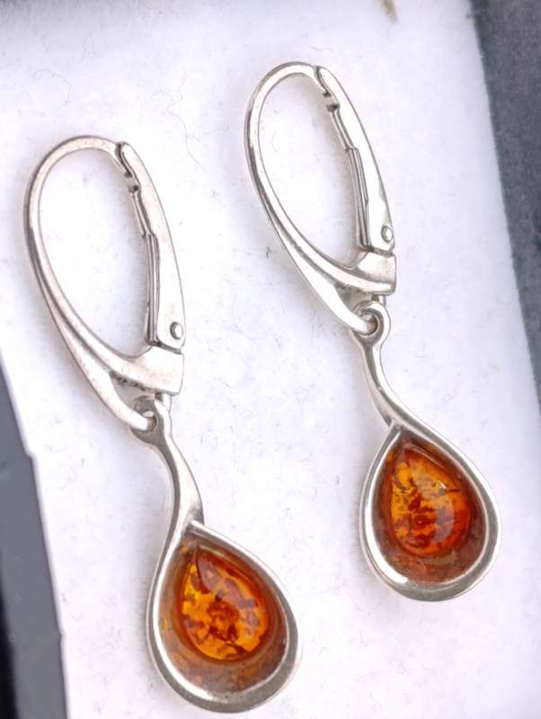 Vintage Sterling Amber Drop Earrings
