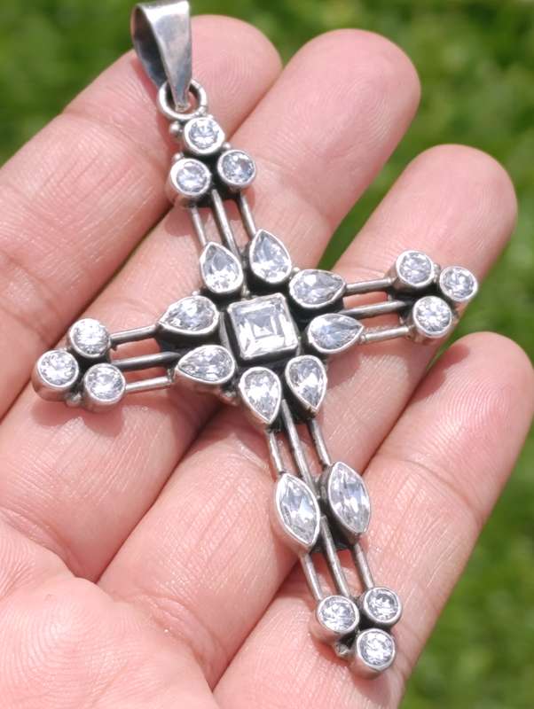 Large Sterling Vintage Cross Pendant