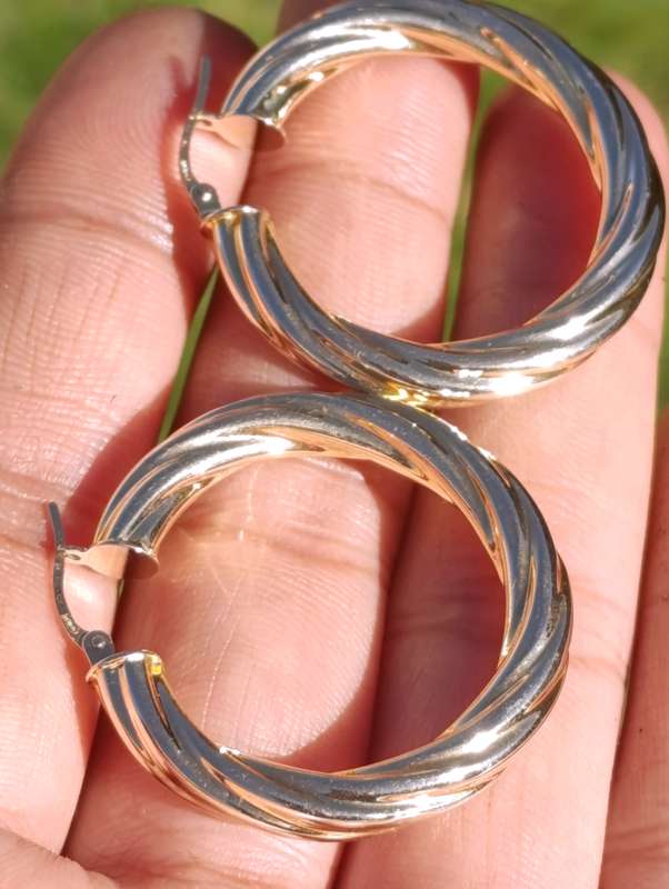 Large 9ct Gold Designer Hoop Earrings