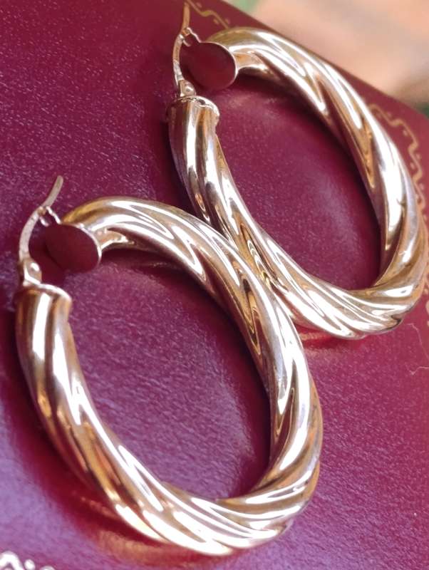 Large 9ct Gold Designer Hoop Earrings