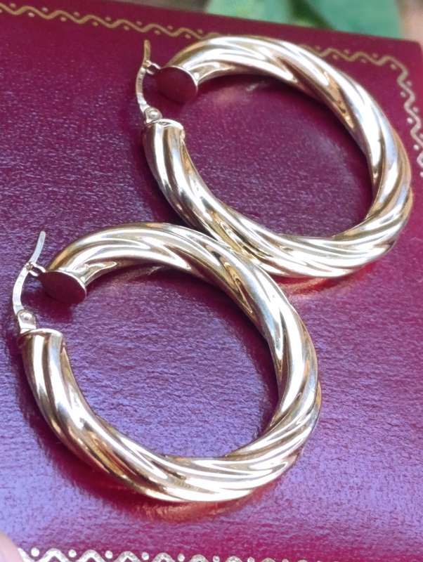 Large 9ct Gold Designer Hoop Earrings