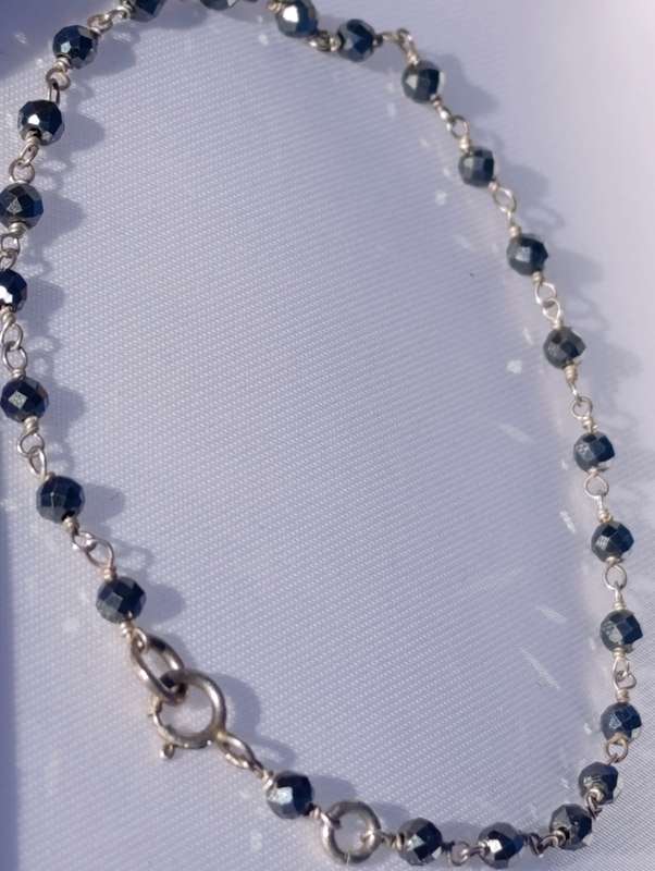 Sterling Silver Black Bead Bracelet