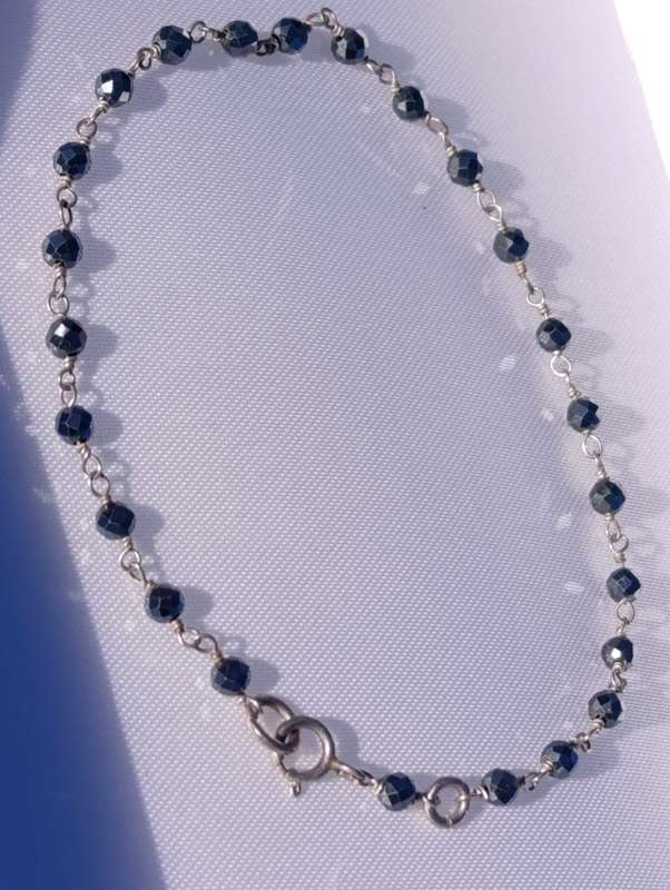 Sterling Silver Black Bead Bracelet