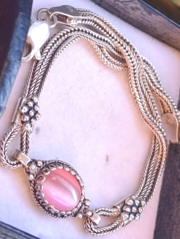 Sterling Vintage Pink Stone Bracelet