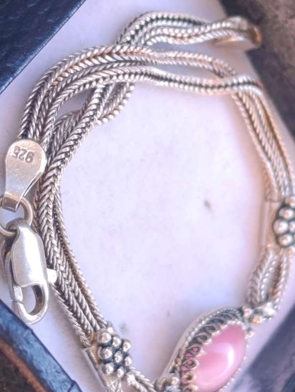 Sterling Vintage Pink Stone Bracelet