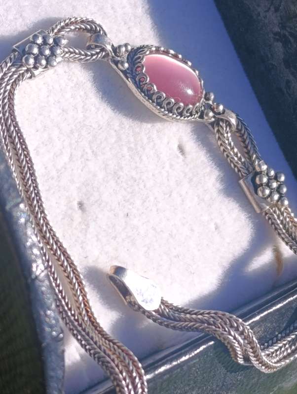 Sterling Vintage Pink Stone Bracelet