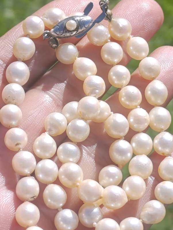 Sterling Cutwork Clasp Pearl Necklace
