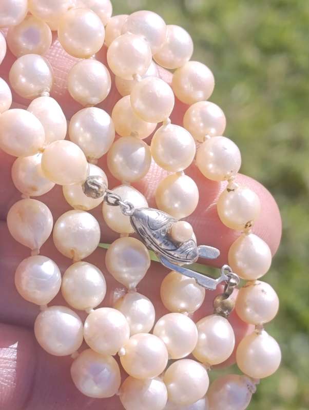 Sterling Cutwork Clasp Pearl Necklace