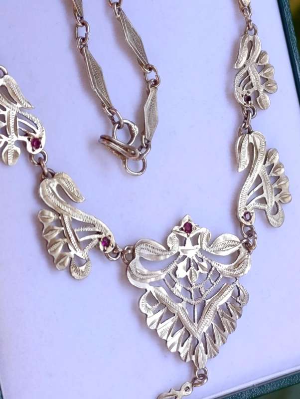 Antique Silver/ Gold Ruby Necklace