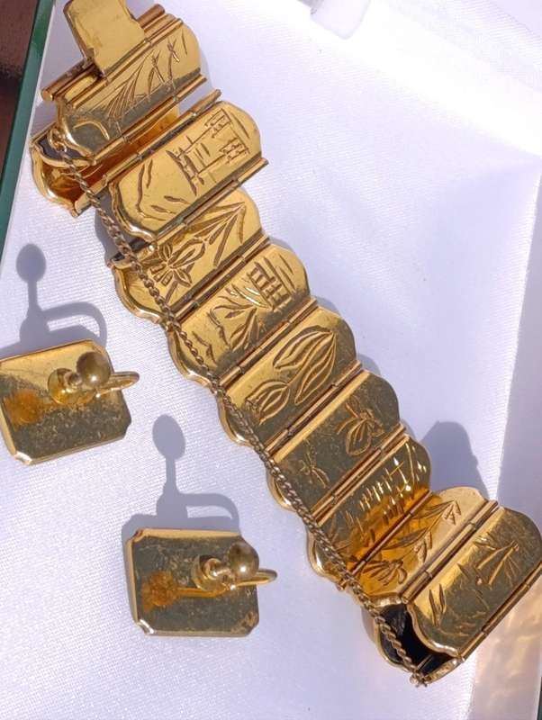 Rare Shakudo Amita Gold Inlay Bracelet Set