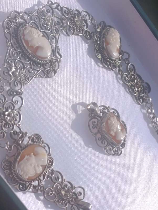 Genuine 800 Silver Cameo Bracelet Set