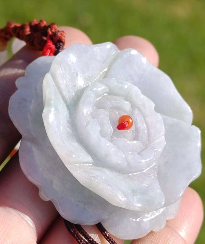 Large White Ice Jade Flower Pendant Necklace
