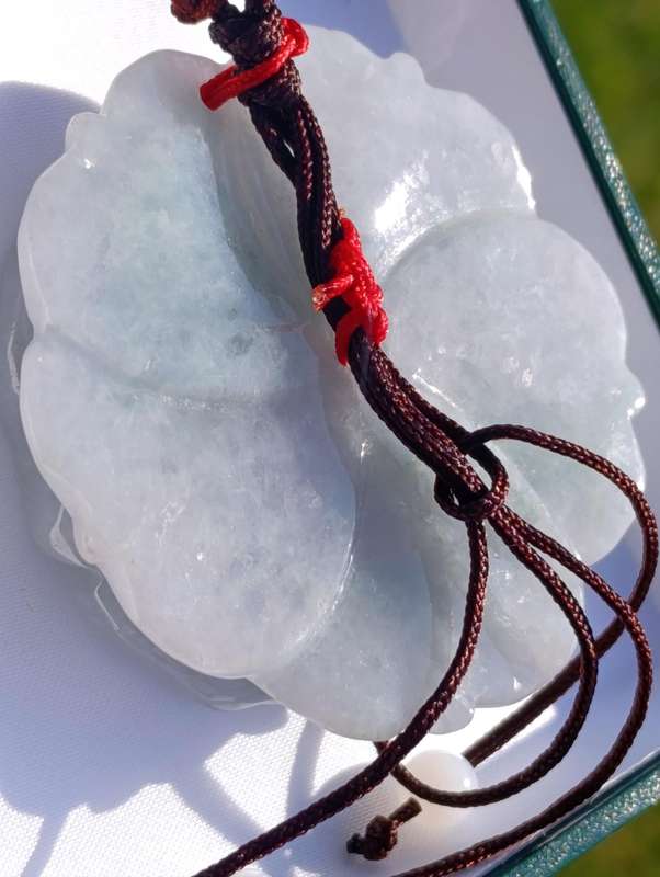 Large White Ice Jade Flower Pendant Necklace