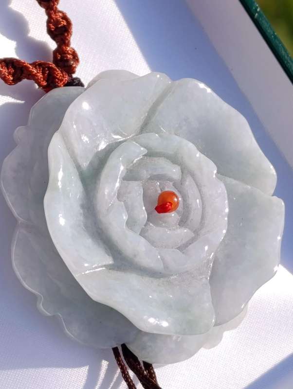 Large White Ice Jade Flower Pendant Necklace