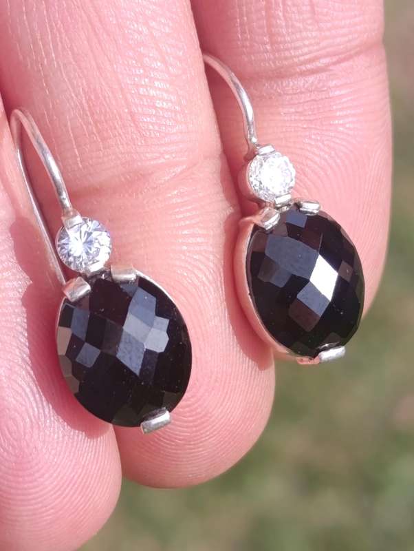 Designer Sterling Faceted Onyx Earrings