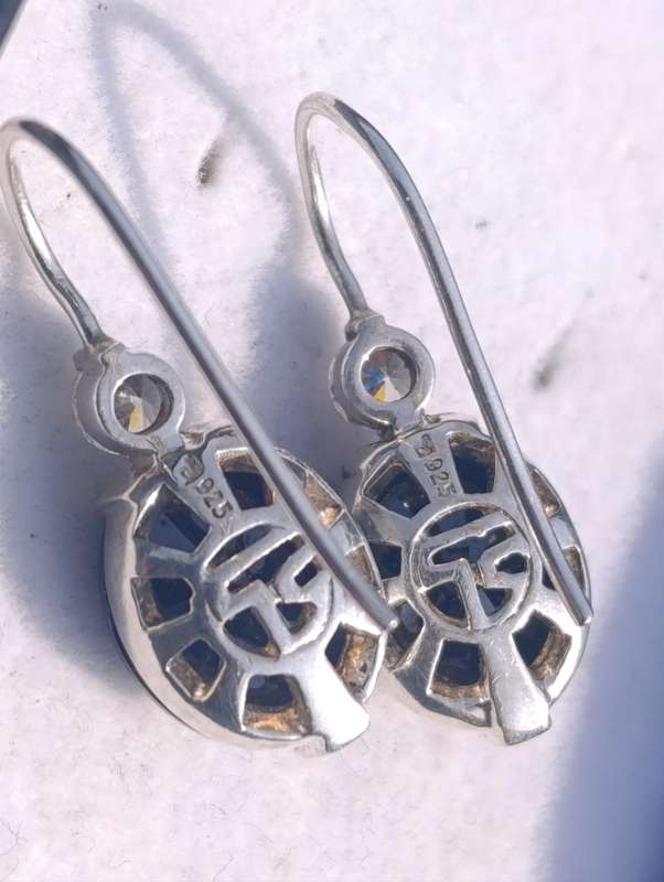 Designer Sterling Faceted Onyx Earrings