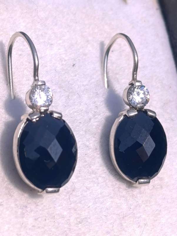 Designer Sterling Faceted Onyx Earrings