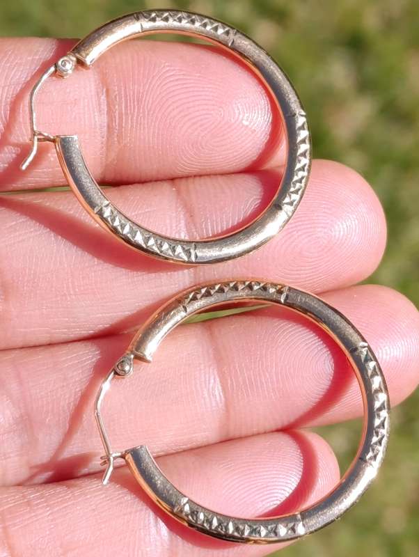 9ct Gold Cutwork Large Hoop Earrings
