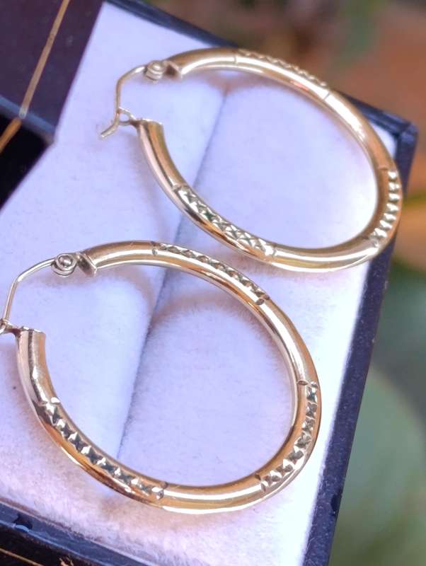 9ct Gold Cutwork Large Hoop Earrings