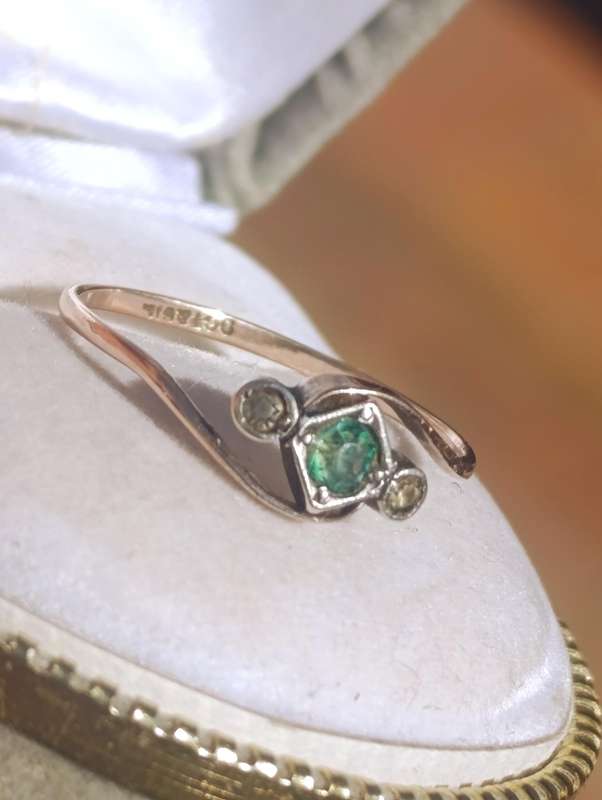 Antique 9ct Rosegold & Silver Triple Stone Ring
