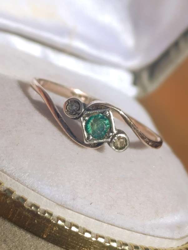 Antique 9ct Rosegold & Silver Triple Stone Ring
