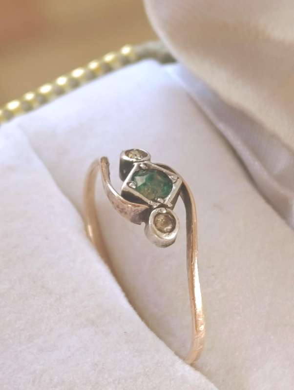 Antique 9ct Rosegold & Silver Triple Stone Ring