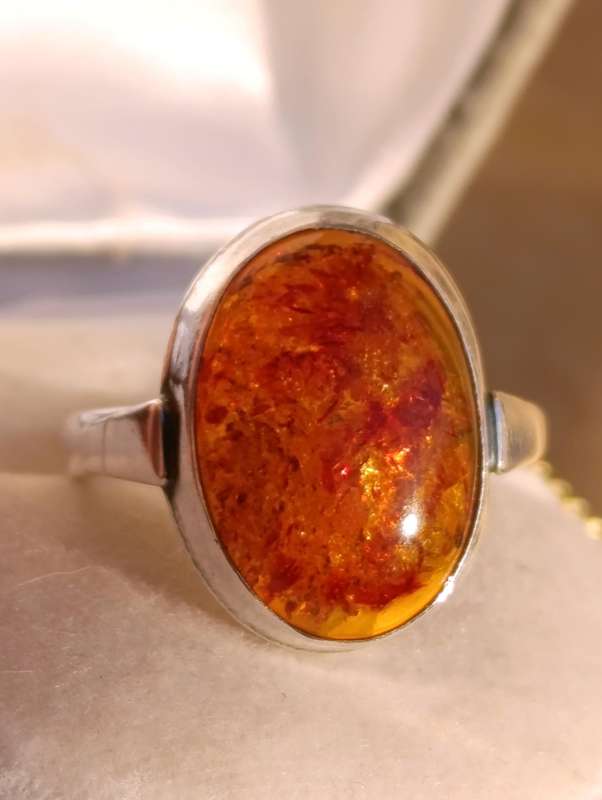 Sterling Hallmarked Vintage Amber Ring