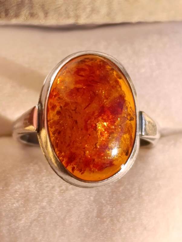 Sterling Hallmarked Vintage Amber Ring